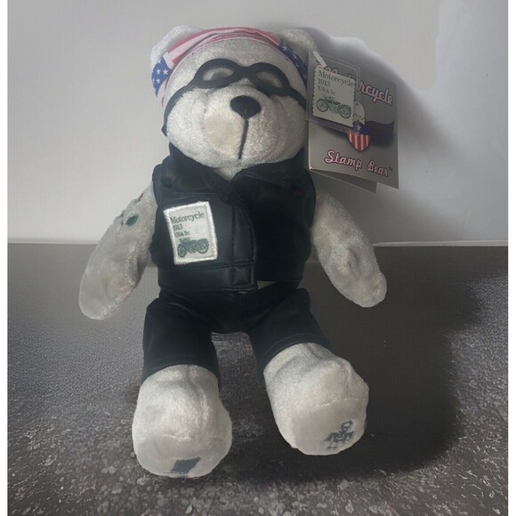 Motorcycle Stamp Bear Plush Retired 2003 USPS.13c Stamp Post Office 9" - Picture 1 of 5